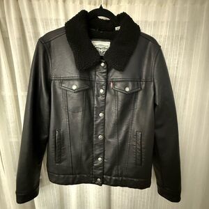 Levi's Black Faux Leather Jacket with removable Sherpa Collar